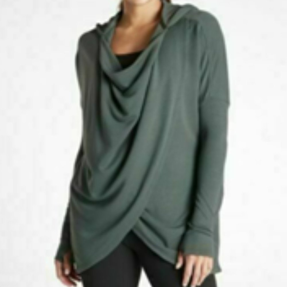 Athleta Purana Wrap Sweater in Eucalyptus Olive Green Heather, Size Small, NWT